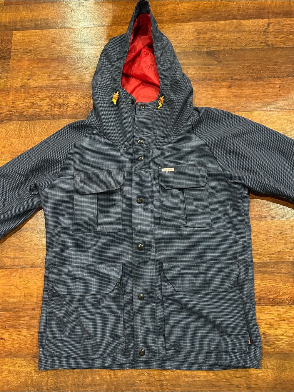 Topo Designs Mountain Utility Jacket Mens Small Blue and Red Outdoor Hiking